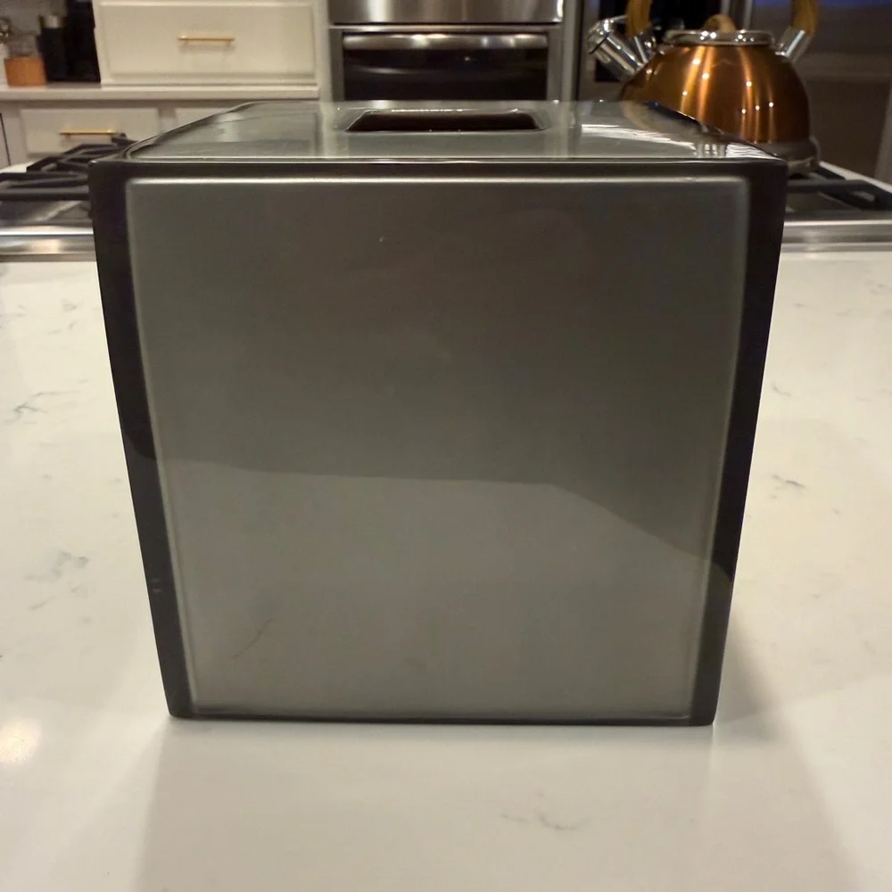 Ancora Gray Lucite Tissue Box Cover featuring a Gold Mandala Boho Floral Design